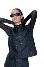 BLACK SILK BROCDE TOP - Image 2