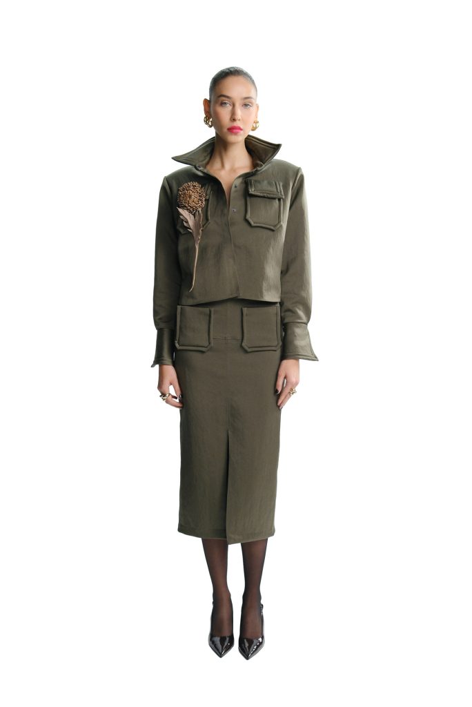 UTILITY MIDI SKIRT – OLIVE
