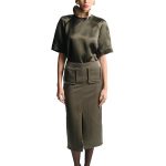 SATIN SHORT-SLEEVE TOP – OLIVE