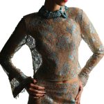 BLACK LACE LONG-SLEEVE TOP - NUDE