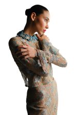 BLACK LACE LONG-SLEEVE TOP - NUDE - Image 2