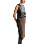KHAKI WOOL MIDI SKIRT