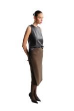 KHAKI WOOL MIDI SKIRT