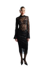 BLACK LACE MIDI SKIRT